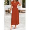 imagePRETTYGARDEN Womens Maxi Dresses 2025 Summer Trendy Cap Short Sleeve Button V Neck Casual Flowy Pleated Long DressBrick Red