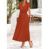 imagePRETTYGARDEN Womens Maxi Dresses 2025 Summer Trendy Cap Short Sleeve Button V Neck Casual Flowy Pleated Long DressBrick Red