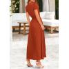 imagePRETTYGARDEN Womens Maxi Dresses 2025 Summer Trendy Cap Short Sleeve Button V Neck Casual Flowy Pleated Long DressBrick Red