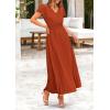 imagePRETTYGARDEN Womens Maxi Dresses 2025 Summer Trendy Cap Short Sleeve Button V Neck Casual Flowy Pleated Long DressBrick Red