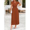 imagePRETTYGARDEN Womens Maxi Dresses 2025 Summer Trendy Cap Short Sleeve Button V Neck Casual Flowy Pleated Long DressBrown
