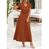imagePRETTYGARDEN Womens Maxi Dresses 2025 Summer Trendy Cap Short Sleeve Button V Neck Casual Flowy Pleated Long DressBrown