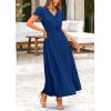 imagePRETTYGARDEN Womens Maxi Dresses 2025 Summer Trendy Cap Short Sleeve Button V Neck Casual Flowy Pleated Long DressDark Blue