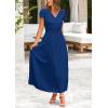 imagePRETTYGARDEN Womens Maxi Dresses 2025 Summer Trendy Cap Short Sleeve Button V Neck Casual Flowy Pleated Long DressDark Blue
