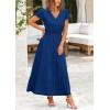 imagePRETTYGARDEN Womens Maxi Dresses 2025 Summer Trendy Cap Short Sleeve Button V Neck Casual Flowy Pleated Long DressDark Blue