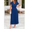 imagePRETTYGARDEN Womens Maxi Dresses 2025 Summer Trendy Cap Short Sleeve Button V Neck Casual Flowy Pleated Long DressDark Blue