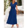 imagePRETTYGARDEN Womens Maxi Dresses 2025 Summer Trendy Cap Short Sleeve Button V Neck Casual Flowy Pleated Long DressDark Blue