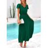 imagePRETTYGARDEN Womens Maxi Dresses 2025 Summer Trendy Cap Short Sleeve Button V Neck Casual Flowy Pleated Long DressDark Green