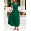 imagePRETTYGARDEN Womens Maxi Dresses 2025 Summer Trendy Cap Short Sleeve Button V Neck Casual Flowy Pleated Long DressDark Green