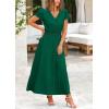 imagePRETTYGARDEN Womens Maxi Dresses 2025 Summer Trendy Cap Short Sleeve Button V Neck Casual Flowy Pleated Long DressDark Green