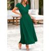 imagePRETTYGARDEN Womens Maxi Dresses 2025 Summer Trendy Cap Short Sleeve Button V Neck Casual Flowy Pleated Long DressDark Green
