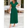 imagePRETTYGARDEN Womens Maxi Dresses 2025 Summer Trendy Cap Short Sleeve Button V Neck Casual Flowy Pleated Long DressDark Green