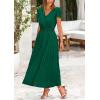 imagePRETTYGARDEN Womens Maxi Dresses 2025 Summer Trendy Cap Short Sleeve Button V Neck Casual Flowy Pleated Long DressDark Green