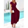 imagePRETTYGARDEN Womens Maxi Dresses 2025 Summer Trendy Cap Short Sleeve Button V Neck Casual Flowy Pleated Long DressDark Wine Red