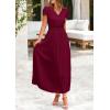 imagePRETTYGARDEN Womens Maxi Dresses 2025 Summer Trendy Cap Short Sleeve Button V Neck Casual Flowy Pleated Long DressDark Wine Red