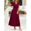 imagePRETTYGARDEN Womens Maxi Dresses 2025 Summer Trendy Cap Short Sleeve Button V Neck Casual Flowy Pleated Long DressDark Wine Red