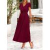 imagePRETTYGARDEN Womens Maxi Dresses 2025 Summer Trendy Cap Short Sleeve Button V Neck Casual Flowy Pleated Long DressDark Wine Red