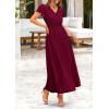 imagePRETTYGARDEN Womens Maxi Dresses 2025 Summer Trendy Cap Short Sleeve Button V Neck Casual Flowy Pleated Long DressDark Wine Red