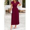imagePRETTYGARDEN Womens Maxi Dresses 2025 Summer Trendy Cap Short Sleeve Button V Neck Casual Flowy Pleated Long DressDark Wine Red
