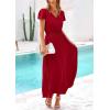 imagePRETTYGARDEN Womens Maxi Dresses 2025 Summer Trendy Cap Short Sleeve Button V Neck Casual Flowy Pleated Long DressJujube Red