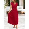 imagePRETTYGARDEN Womens Maxi Dresses 2025 Summer Trendy Cap Short Sleeve Button V Neck Casual Flowy Pleated Long DressJujube Red