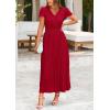 imagePRETTYGARDEN Womens Maxi Dresses 2025 Summer Trendy Cap Short Sleeve Button V Neck Casual Flowy Pleated Long DressJujube Red