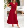 imagePRETTYGARDEN Womens Maxi Dresses 2025 Summer Trendy Cap Short Sleeve Button V Neck Casual Flowy Pleated Long DressJujube Red