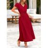 imagePRETTYGARDEN Womens Maxi Dresses 2025 Summer Trendy Cap Short Sleeve Button V Neck Casual Flowy Pleated Long DressJujube Red