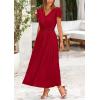 imagePRETTYGARDEN Womens Maxi Dresses 2025 Summer Trendy Cap Short Sleeve Button V Neck Casual Flowy Pleated Long DressJujube Red