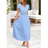 imagePRETTYGARDEN Womens Maxi Dresses 2025 Summer Trendy Cap Short Sleeve Button V Neck Casual Flowy Pleated Long DressLight Blue