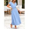 imagePRETTYGARDEN Womens Maxi Dresses 2025 Summer Trendy Cap Short Sleeve Button V Neck Casual Flowy Pleated Long DressLight Blue