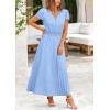 imagePRETTYGARDEN Womens Maxi Dresses 2025 Summer Trendy Cap Short Sleeve Button V Neck Casual Flowy Pleated Long DressLight Blue