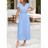 imagePRETTYGARDEN Womens Maxi Dresses 2025 Summer Trendy Cap Short Sleeve Button V Neck Casual Flowy Pleated Long DressLight Blue