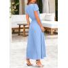 imagePRETTYGARDEN Womens Maxi Dresses 2025 Summer Trendy Cap Short Sleeve Button V Neck Casual Flowy Pleated Long DressLight Blue