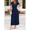 imagePRETTYGARDEN Womens Maxi Dresses 2025 Summer Trendy Cap Short Sleeve Button V Neck Casual Flowy Pleated Long DressNavy