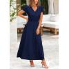 imagePRETTYGARDEN Womens Maxi Dresses 2025 Summer Trendy Cap Short Sleeve Button V Neck Casual Flowy Pleated Long DressNavy