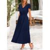 imagePRETTYGARDEN Womens Maxi Dresses 2025 Summer Trendy Cap Short Sleeve Button V Neck Casual Flowy Pleated Long DressNavy