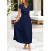 imagePRETTYGARDEN Womens Maxi Dresses 2025 Summer Trendy Cap Short Sleeve Button V Neck Casual Flowy Pleated Long DressNavy