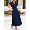 imagePRETTYGARDEN Womens Maxi Dresses 2025 Summer Trendy Cap Short Sleeve Button V Neck Casual Flowy Pleated Long DressNavy