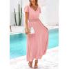 imagePRETTYGARDEN Womens Maxi Dresses 2025 Summer Trendy Cap Short Sleeve Button V Neck Casual Flowy Pleated Long DressPink