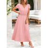 imagePRETTYGARDEN Womens Maxi Dresses 2025 Summer Trendy Cap Short Sleeve Button V Neck Casual Flowy Pleated Long DressPink