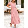 imagePRETTYGARDEN Womens Maxi Dresses 2025 Summer Trendy Cap Short Sleeve Button V Neck Casual Flowy Pleated Long DressPink