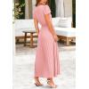 imagePRETTYGARDEN Womens Maxi Dresses 2025 Summer Trendy Cap Short Sleeve Button V Neck Casual Flowy Pleated Long DressPink