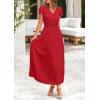 imagePRETTYGARDEN Womens Maxi Dresses 2025 Summer Trendy Cap Short Sleeve Button V Neck Casual Flowy Pleated Long DressRed