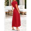 imagePRETTYGARDEN Womens Maxi Dresses 2025 Summer Trendy Cap Short Sleeve Button V Neck Casual Flowy Pleated Long DressRed