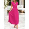 imagePRETTYGARDEN Womens Maxi Dresses 2025 Summer Trendy Cap Short Sleeve Button V Neck Casual Flowy Pleated Long DressRose Red