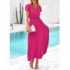 imagePRETTYGARDEN Womens Maxi Dresses 2025 Summer Trendy Cap Short Sleeve Button V Neck Casual Flowy Pleated Long DressRose Red