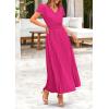 imagePRETTYGARDEN Womens Maxi Dresses 2025 Summer Trendy Cap Short Sleeve Button V Neck Casual Flowy Pleated Long DressRose Red
