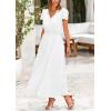 imagePRETTYGARDEN Womens Maxi Dresses 2025 Summer Trendy Cap Short Sleeve Button V Neck Casual Flowy Pleated Long DressWhite