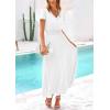 imagePRETTYGARDEN Womens Maxi Dresses 2025 Summer Trendy Cap Short Sleeve Button V Neck Casual Flowy Pleated Long DressWhite
